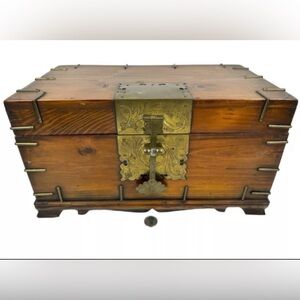 Vintage Wooden Brass Metal Chest, Document Box inspected Maitland 16.5”Wx9”H